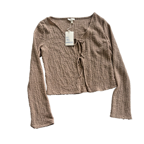 See You Monday Tops - See You Monday Women's Top Tan Large NWT Tie Front Vampire Diaries